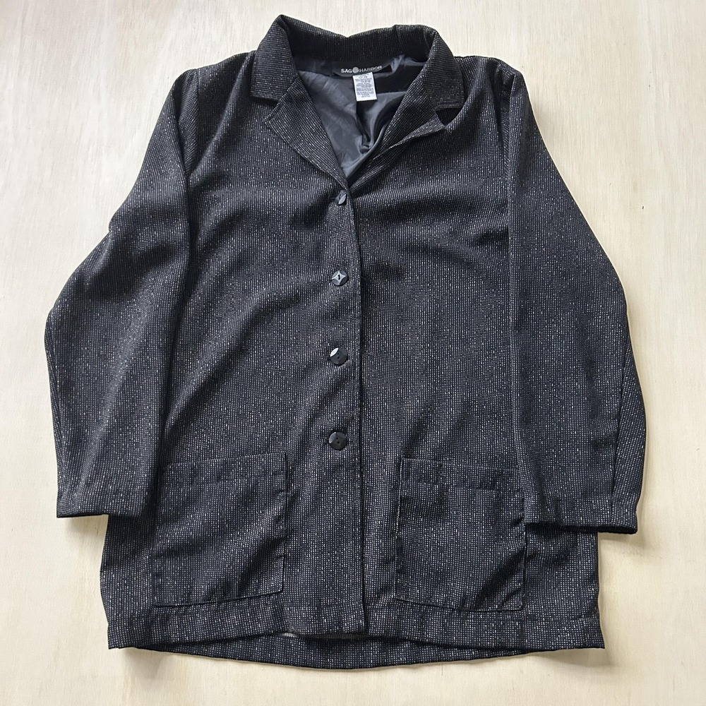 Sag Harbor Blazer Jacket Womens 14 Black Pinstripe Lined Workwear Career Office‎